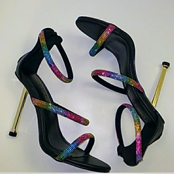Chase + Chloe Women's Black/Multicolor 3 Strap Zip Up Heels Size 8 - Picture 3 of 10